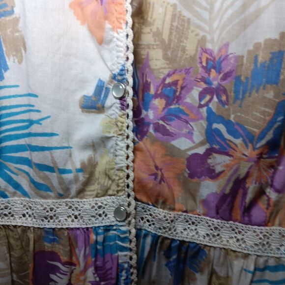 Nine West Vintage America Jeans Sleeveless Blouse SZ M Pearl Snap Buttons Floral - Picture 5 of 11